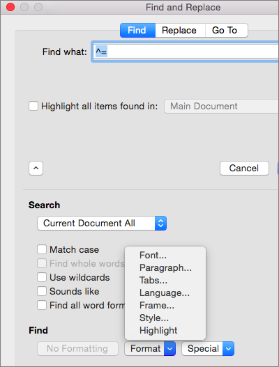 What Happened To The Find And Replace Option In Word For Mac